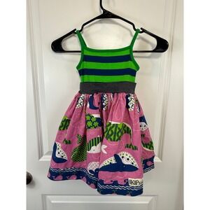 KPea Girls 4T Whale Print Striped Dress Pink Green Blue Sleeveless Nautical Sea